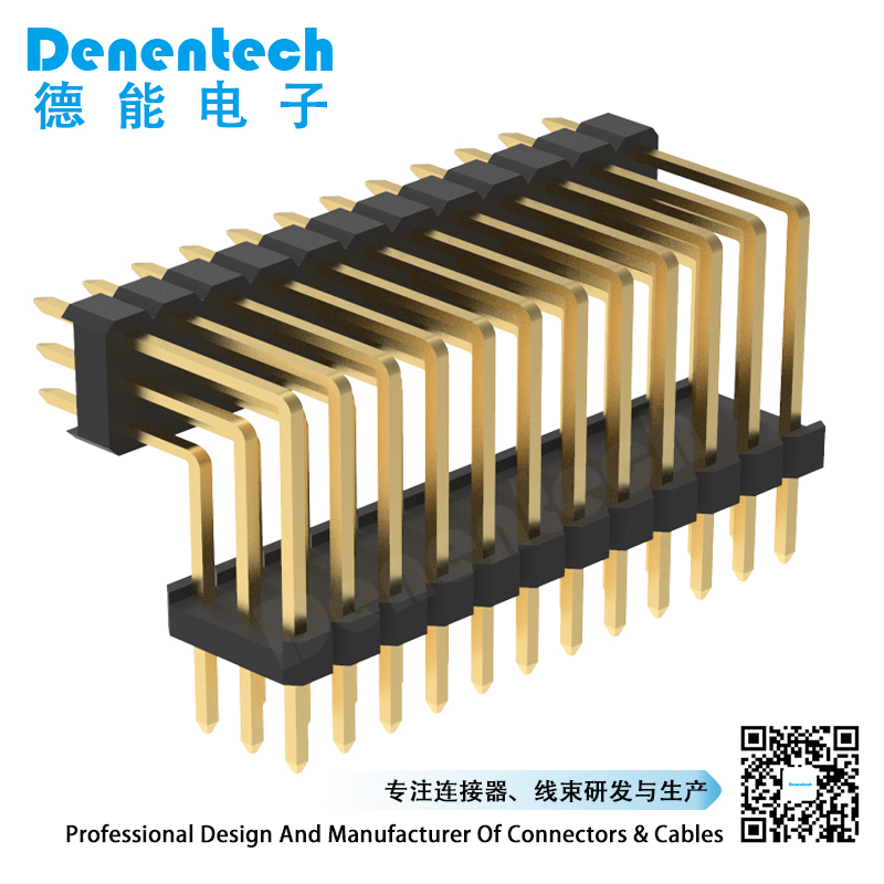 Denentech 2.54mm pin header triple row dual plastic board space right angle pin header 90 degree